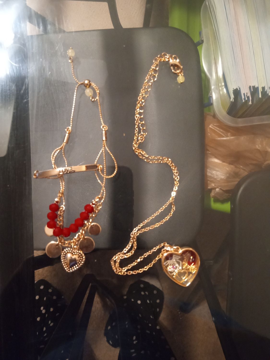 Gold plated Heart Bracelet and Necklace 