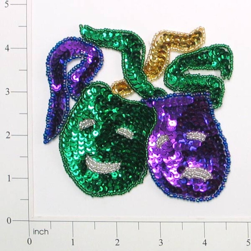 Sequin Mardi Gras Drama Mask Applique
