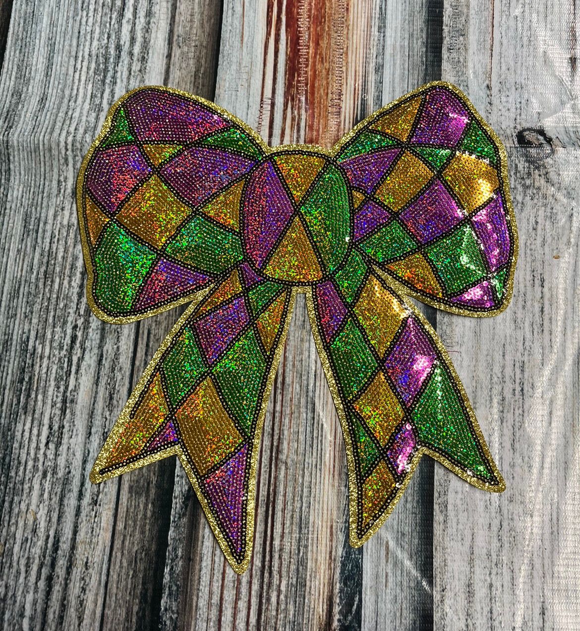 Sequin Mardi Gras Bow Patch