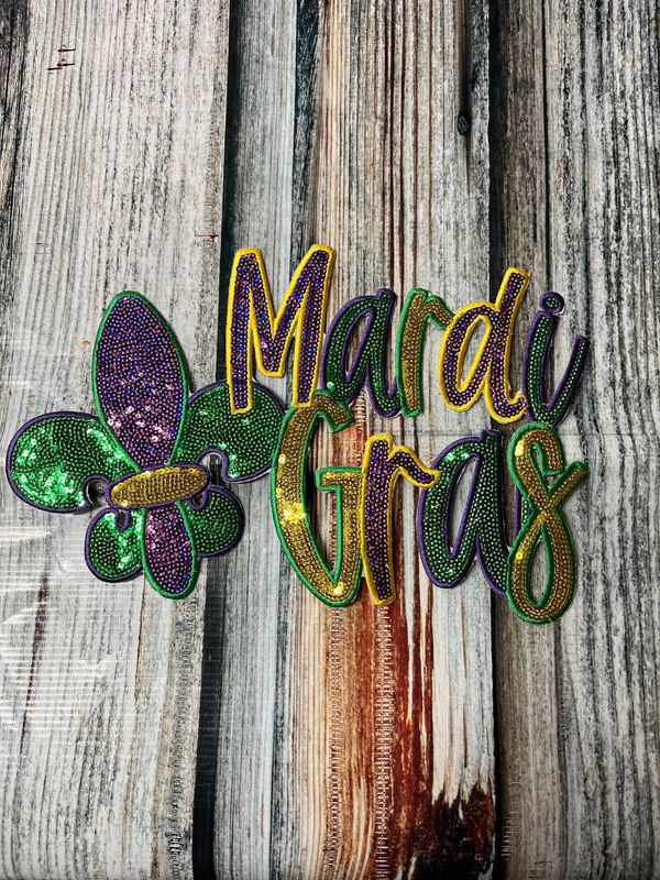 Sequin Fleur de Lis Mardi Gras Patch with Embroidery