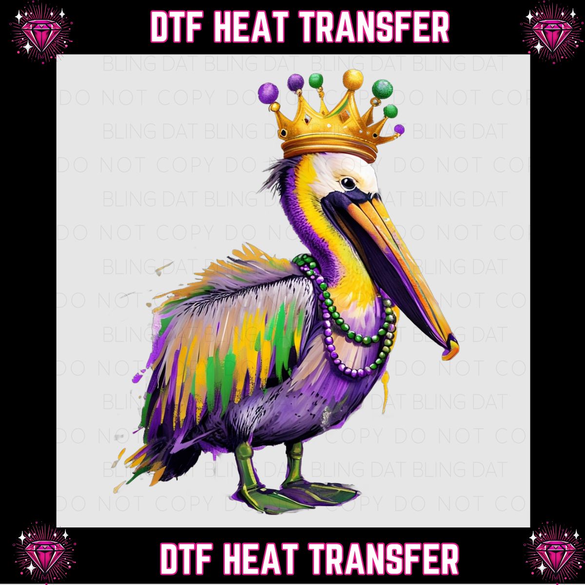 Mardi Gras Pelican DTF Transfer
