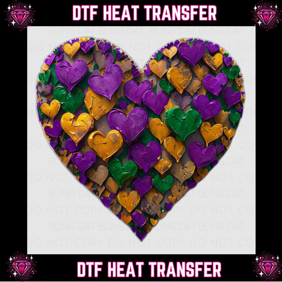 Mardi Gras Heart DTF Transfer