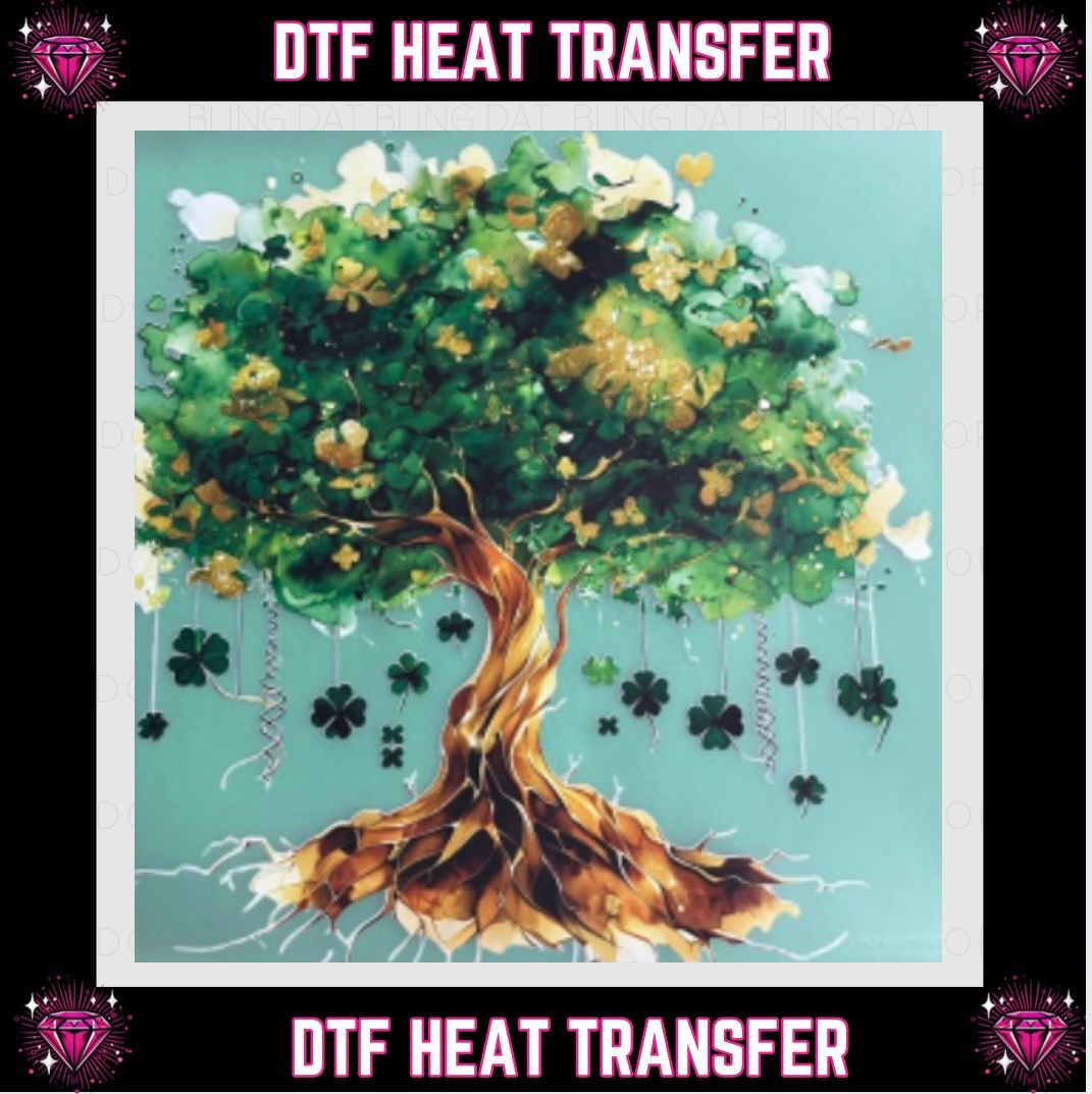 Green Clover Watercolor Tree DTF Transfer