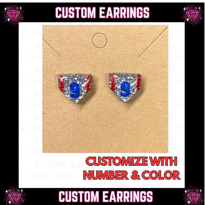 Custom Baseball Diamond Earrings - Silver Glitter