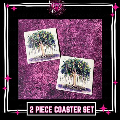 Mardi Gras Bead Tree 4x4 Tile Coaster Set - New Orleans Decor