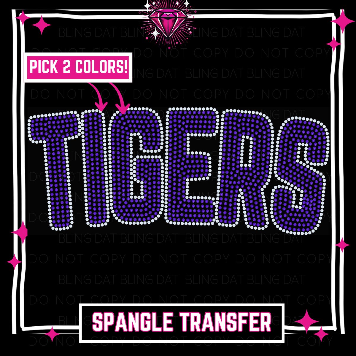 Spangle Tigers GameDay Bling Transfer - Choose 2 Colors