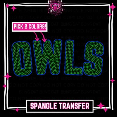 Spangle Owls GameDay Bling Transfer - Choose 2 Colors
