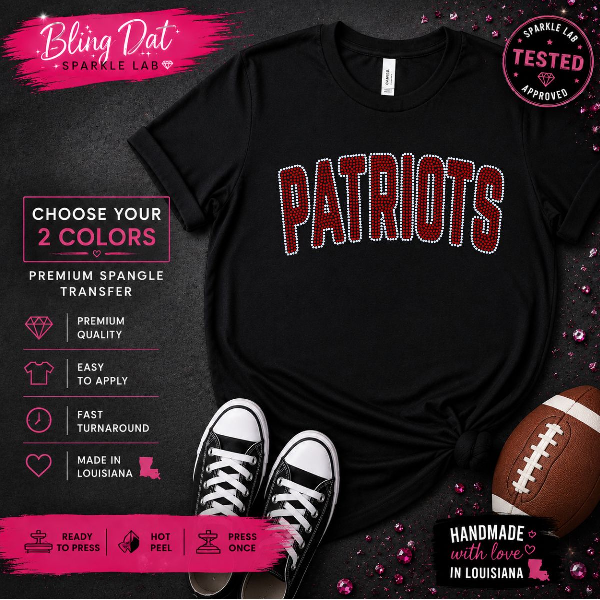 Spangle Patriots Bling Transfer | Choose Any 2 Colors | Ready to Press