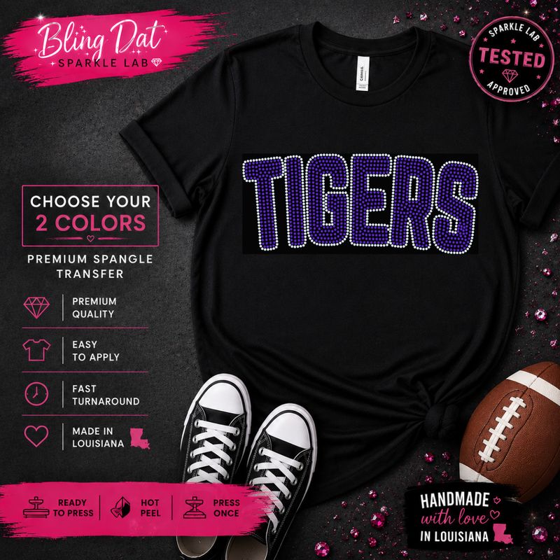 Spangle Tigers Bling Transfer | Choose Any 2 Colors | Ready to Press