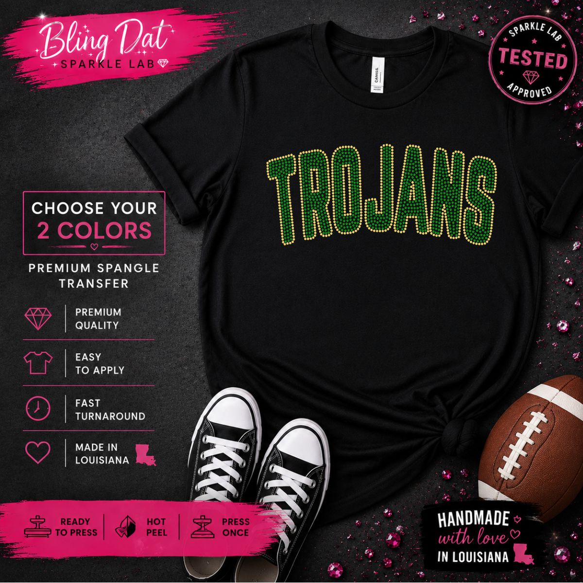 Spangle Trojans Bling Transfer | Choose Any 2 Colors | Ready to Press