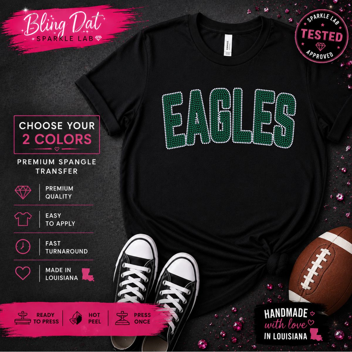 Spangle Eagles Bling Transfer | Choose Any 2 Colors | Ready to Press