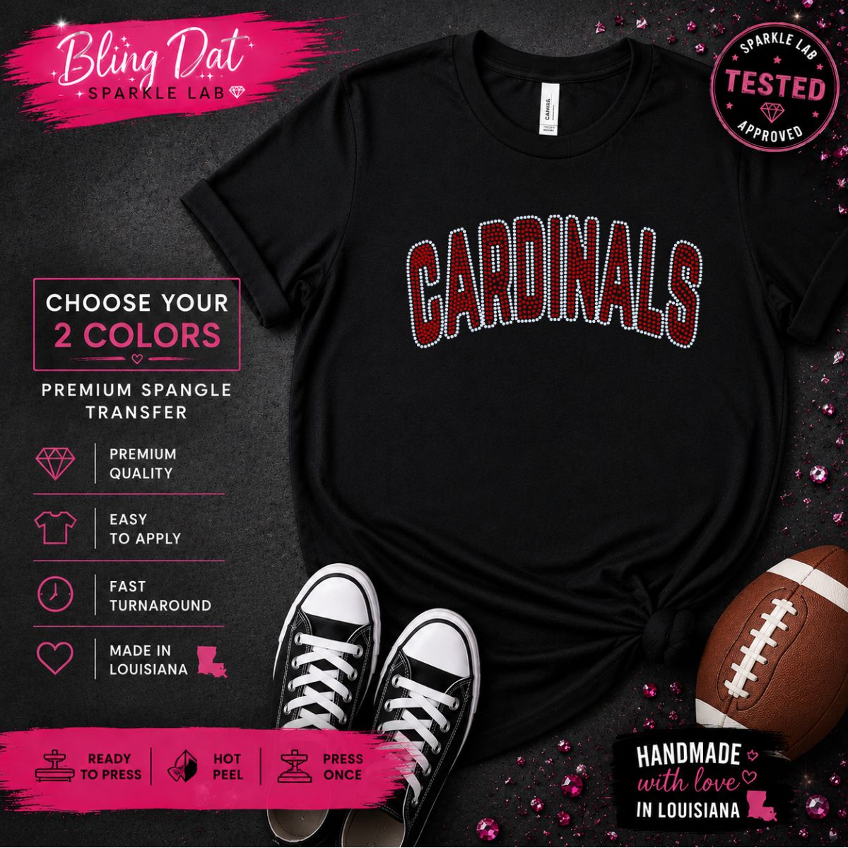 Spangle Cardinals Bling Transfer | Choose Any 2 Colors | Ready to Press