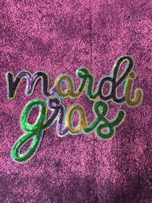 Sparkling Cursive "Mardi Gras" Sequin Statement Patch - 10" Wide