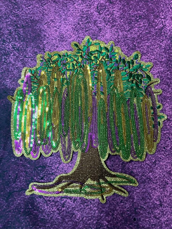Mardi Gras Tree Sequin Patch – Louisiana Iron On Applique (10x10" )