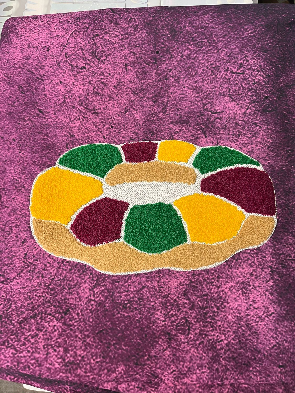 Mardi Gras King Cake Sequins Chenille 10x7