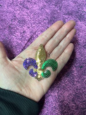Sequin Mardi Gras Fleur De Lis Patch 2.5x2.3 inches