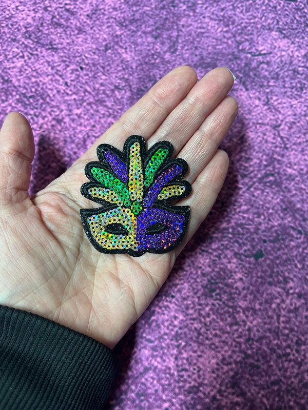 Mardi Gras Mask Iron-On Patch – Black Glitter &amp; Sequin