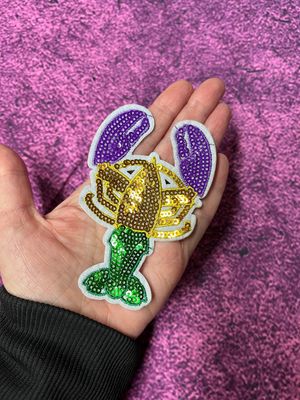 Mardi Gras Crawfish Sequin Patch – Easy Peel & Stick