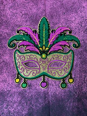Mardi Gras Mask Iron On Patch – Glitter Chenille, 10x10 Louisiana DIY