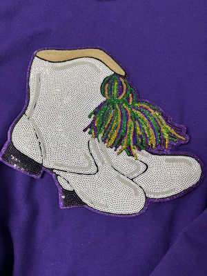 Mardi Gras Marching Boots Iron On Patch – Glitter Sequins, 10x10 Louisiana DIY