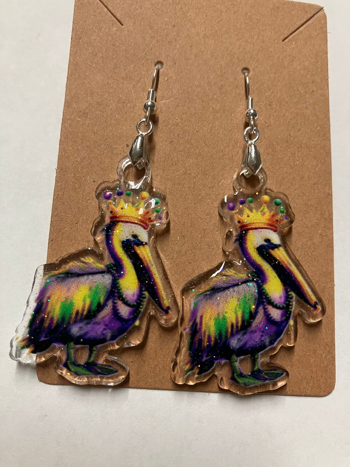 Mardi Gras Pelican Earrings