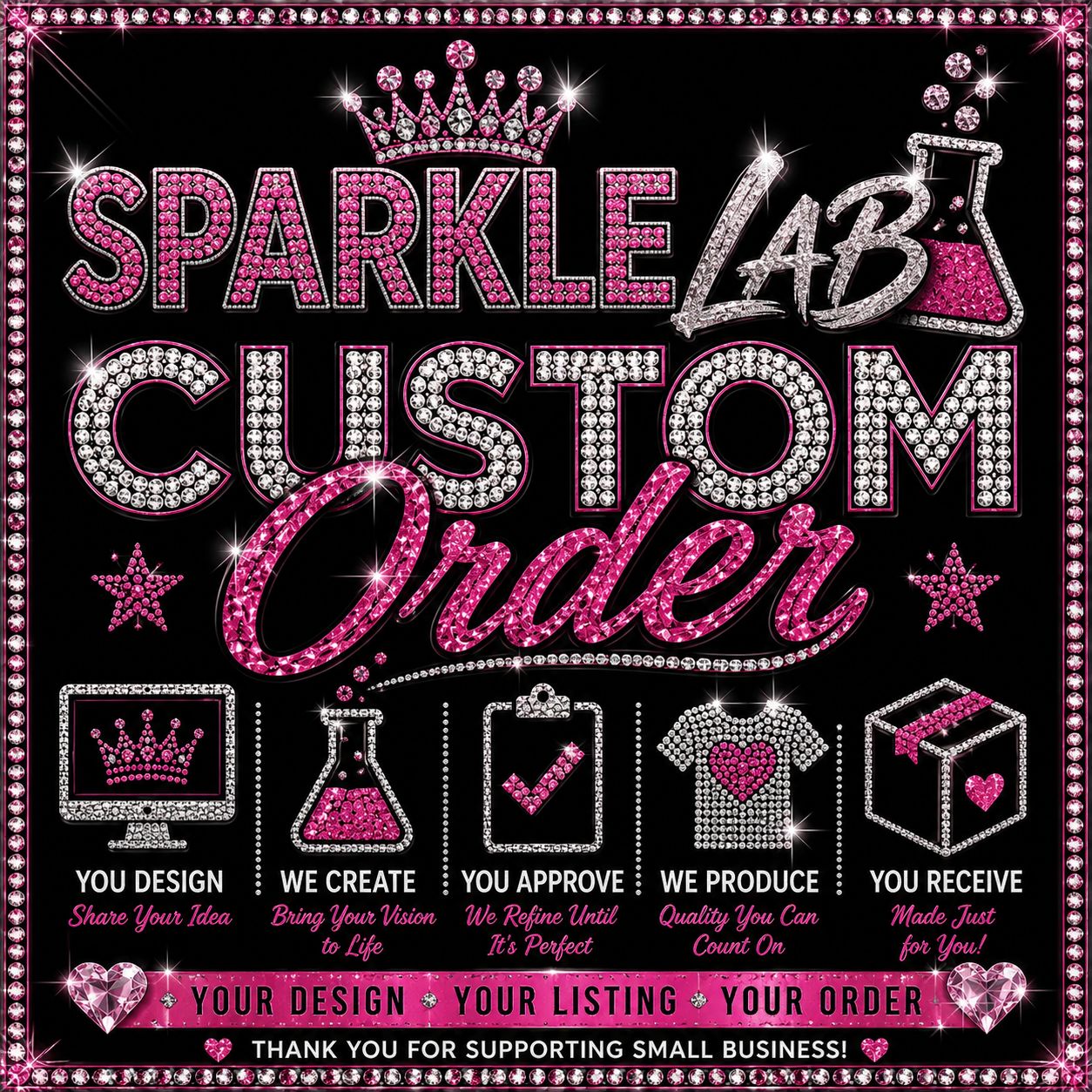 Custom Rhinestone Transfers  -Royal with Crown Rhinestone - 6 Small ; 6 Large