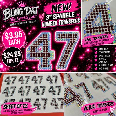 3 Inch Two Color Spangle Number Transfers | Custom Double Digit Numbers | Heat Press Transfers | Team Spirit &amp; Sports Jerseys