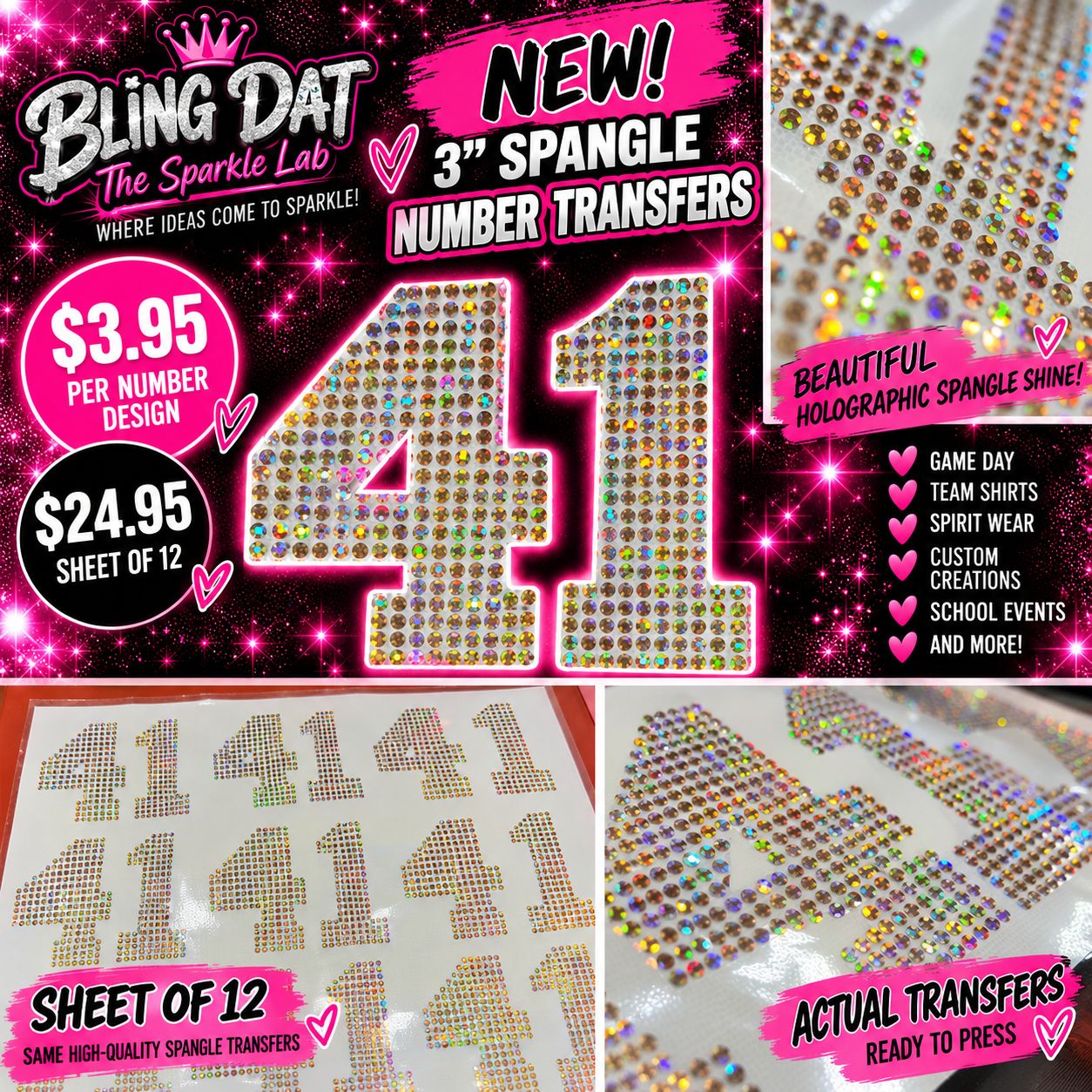 3 Inch Spangle Number Transfers | Custom Double Digit Numbers | Heat Press Transfers | Team Spirit & Sports Jerseys 3 Inch Spangle Number Transfers | Custom Double Digit Numbers | Heat Press Transfers | Team Spirit & Sports Jerseys