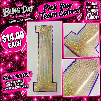 10 Inch Custom Spangle Number Transfer, Single Digit Heat Press Number, Team Colors, Football Jersey, Game Day Spirit Wear