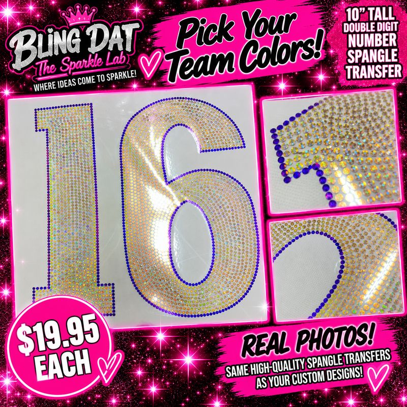 10 Inch Custom Spangle Number Transfer, Double Digit Heat Press Number, Team Colors, Football Jersey, Game Day Spirit Wear