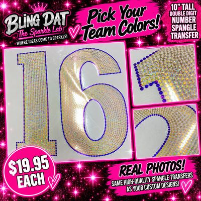 10 Inch Custom Spangle Number Transfer, Double Digit Heat Press Number, Team Colors, Football Jersey, Game Day Spirit Wear