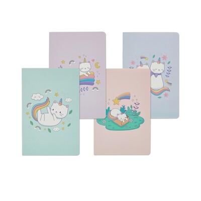 Unicorn Cat - Set of 4 Softbound Lined Journal A5 Notebook