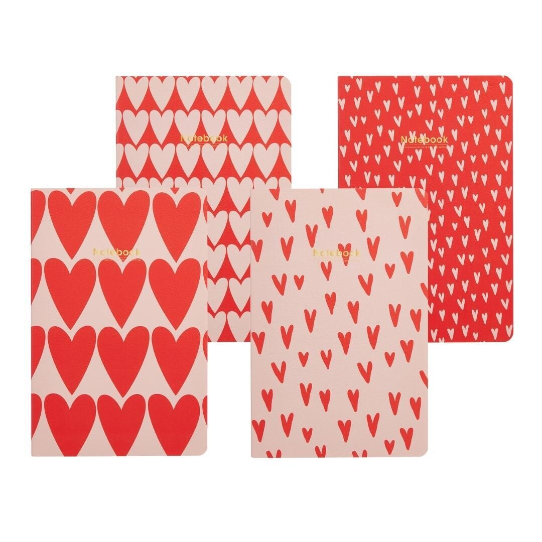 Hearts On - Set of 4 Softbound Lined Journal A5 Notebook