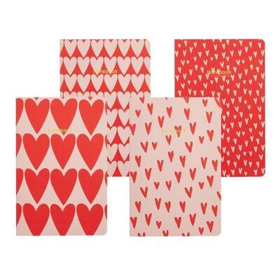 Hearts On - Set of 4 Softbound Lined Journal A5 Notebook