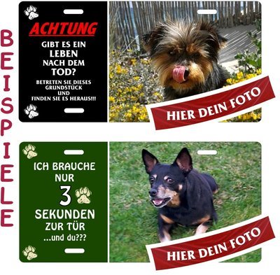 Hunde-Schild Blechschild mit eigenem Foto, Bild, Text, Metallschild Warnschild Türschild für innen und außen, 305x152mm