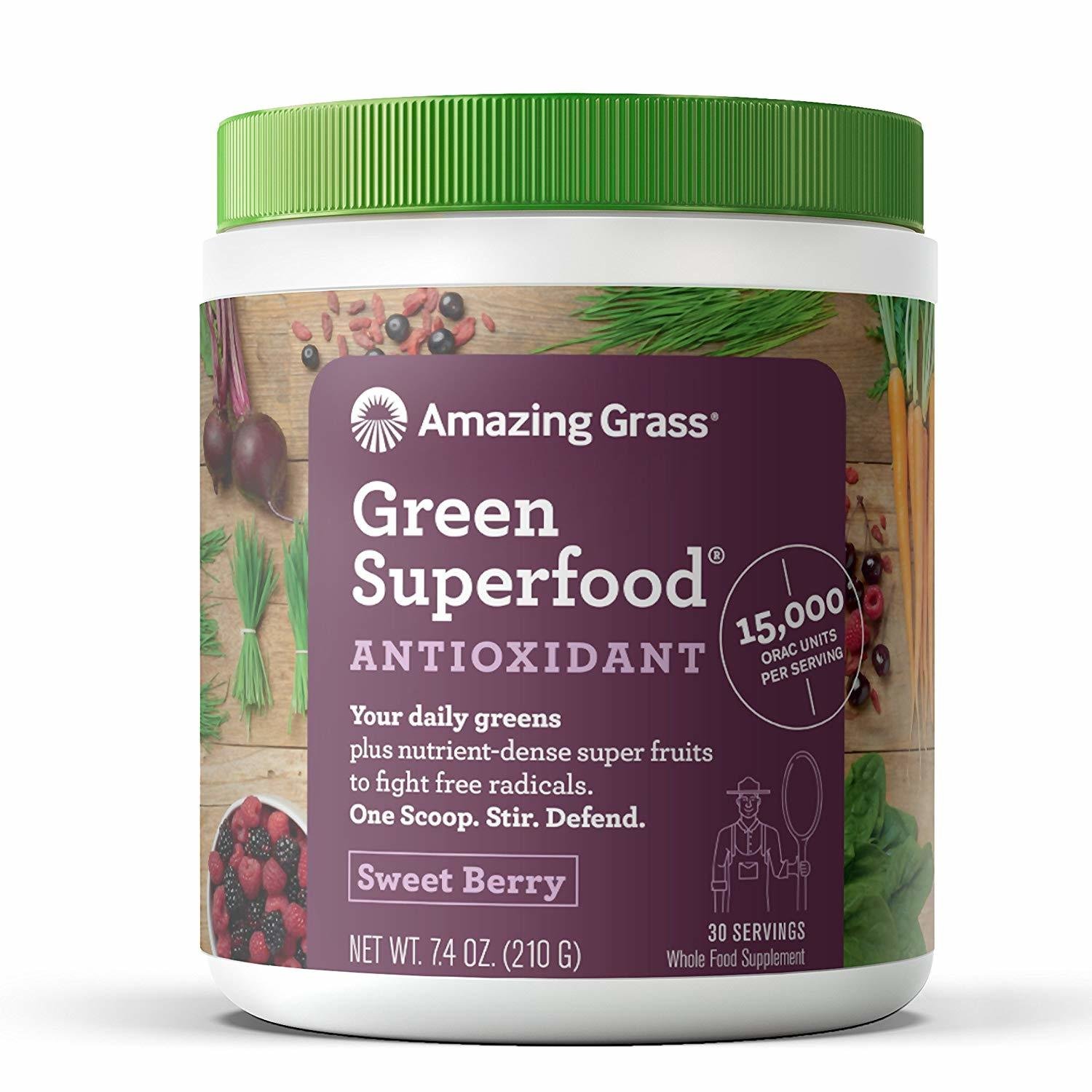 Amazing Grass Green Superfood Antioxidant Organic Powder with Wheat Grass, Elderberry, and Greens, Flavor: Sweet Berry, 30 Servings Amazing Grass Green Superfood Antioxidant Organic Powder with Wheat Grass, Elderberry, and Greens, Flavor: Sweet Berry, 30 Servings