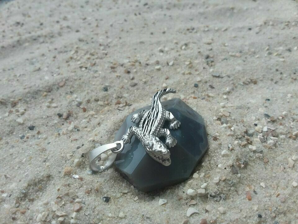 925 Silber! Reptil / Krokodil Anhänger mit Kette