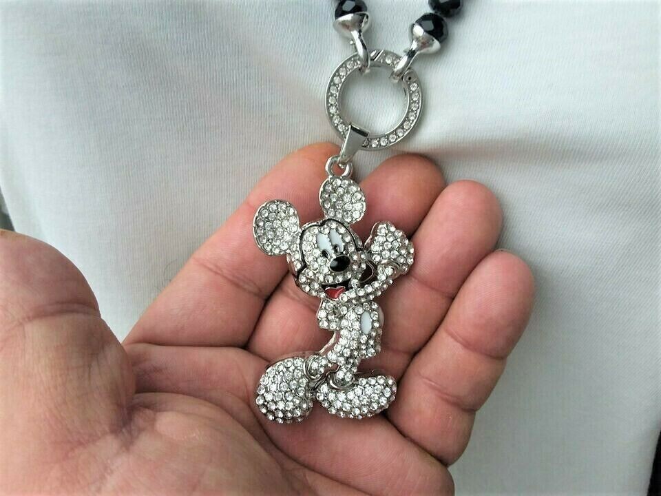 Micky Maus Anhänger in Silber mit Swarovski Elementen besetzt