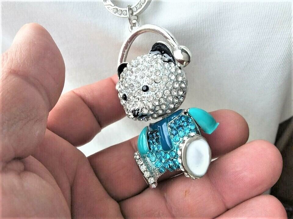 Süßer Teddy Anhänger mit Kopfhörer und Swarovski Elementen besetzt