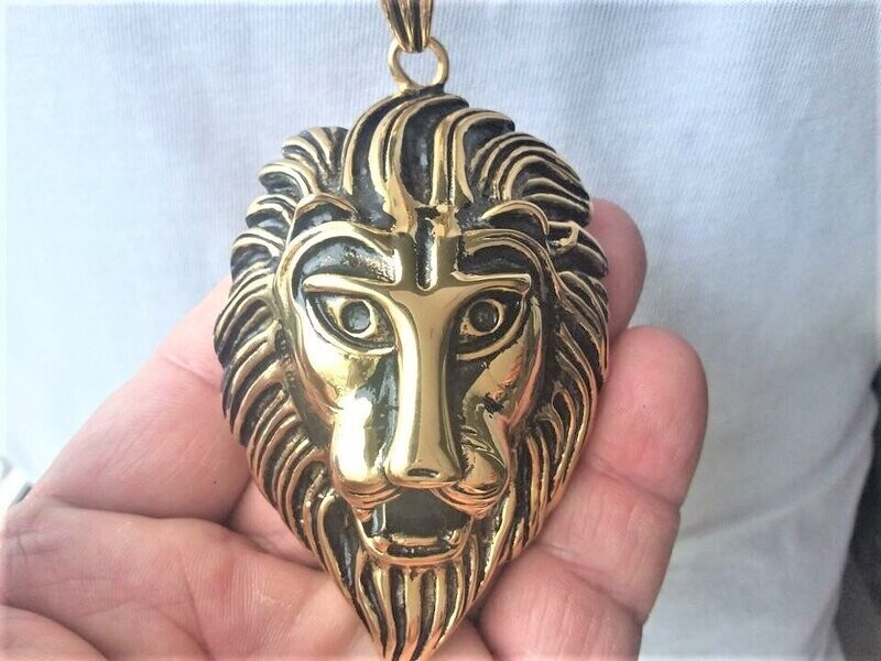 XXL Löwenkopf Anhänger mit langer Königskette in Gold XXL Löwenkopf Anhänger mit langer Königskette in Gold