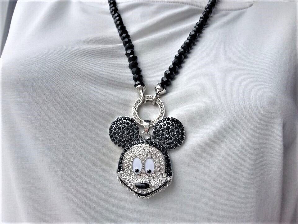 Micky Maus mit Swarovski Elementen + 800 mm Kette schwarz