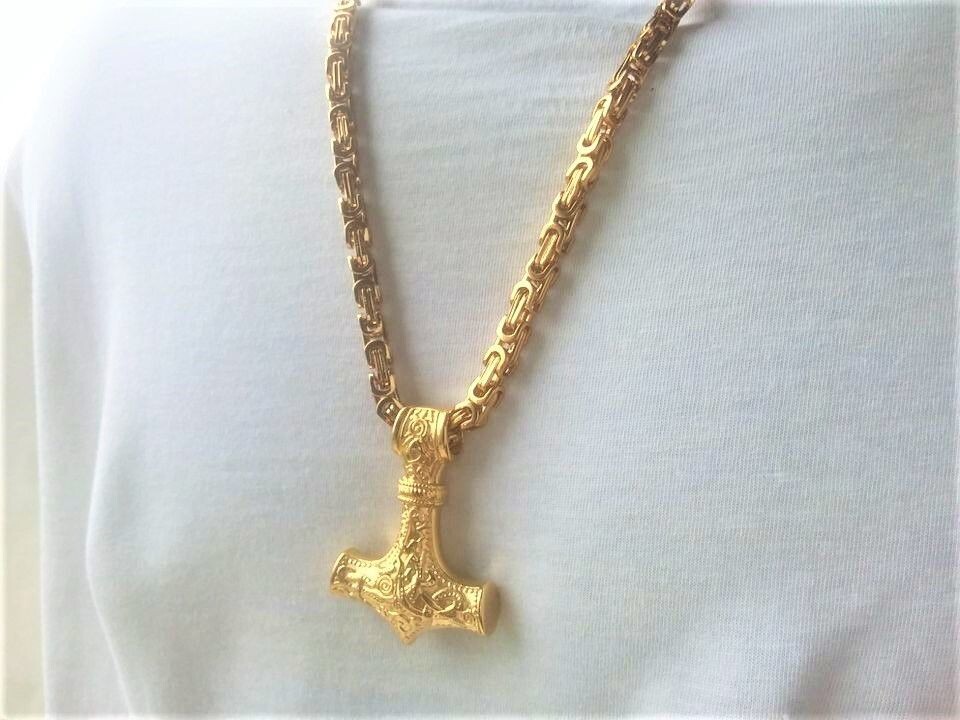 Königskette mit Armband und Thors Hammer in Gold