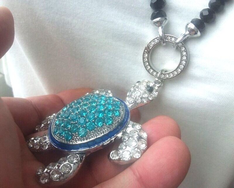 XXL Schildkröte beweglich, blauer Panzer mit Swarovski Elementen