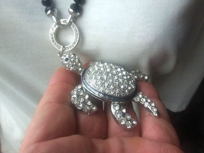 XXL Schildkröte beweglich, silberner Panzer / Swarovski Elemente