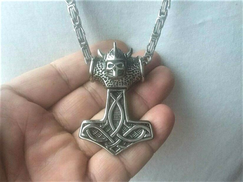 Edelstahl! Thors Hammer/Skull mit Königskette 600 mm
