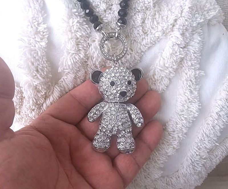 XXL Teddy Anhänger, beweglicher Kopf mit funkelnden Steinen besetzt