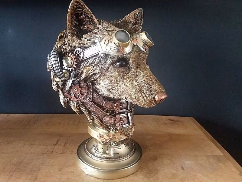 Steampunk Wolf,ausgefallene Deko / Gold-Braun Steampunk Wolf,ausgefallene Deko / Gold-Braun