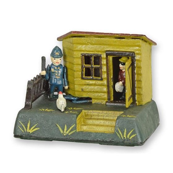 Mechanische Spar Bank, Spardose, Sparschwein aus Gusseisen in Vintage Mechanische Spar Bank, Spardose, Sparschwein aus Gusseisen in Vintage