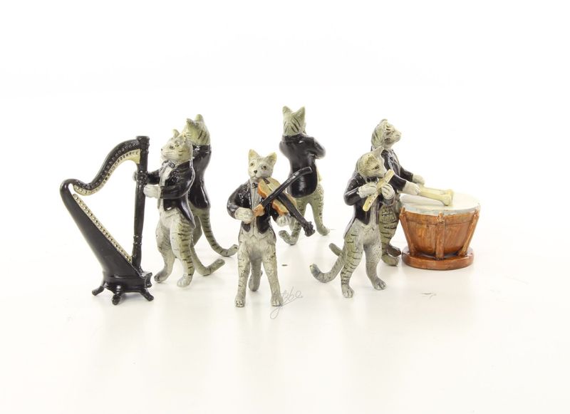 Edle Bronzefiguren, Katze,Tiere- Ein Set von Sechs Katzen Musikern Edle Bronzefiguren, Katze,Tiere- Ein Set von Sechs Katzen Musikern