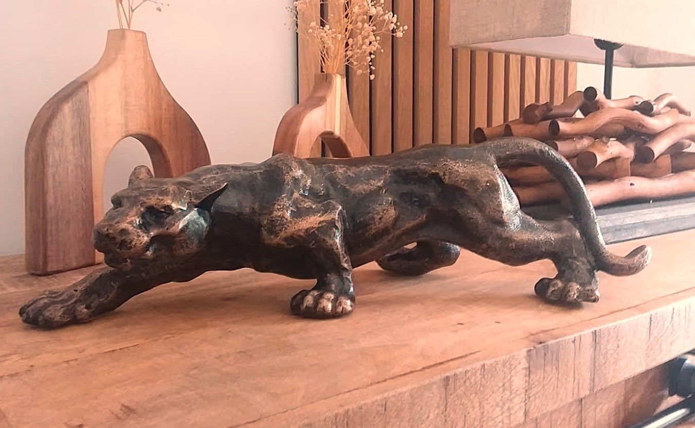 Gusseiserne massive schwere Figur, Panther, Raubtier, Wildnis Gusseiserne massive schwere Figur, Panther, Raubtier, Wildnis